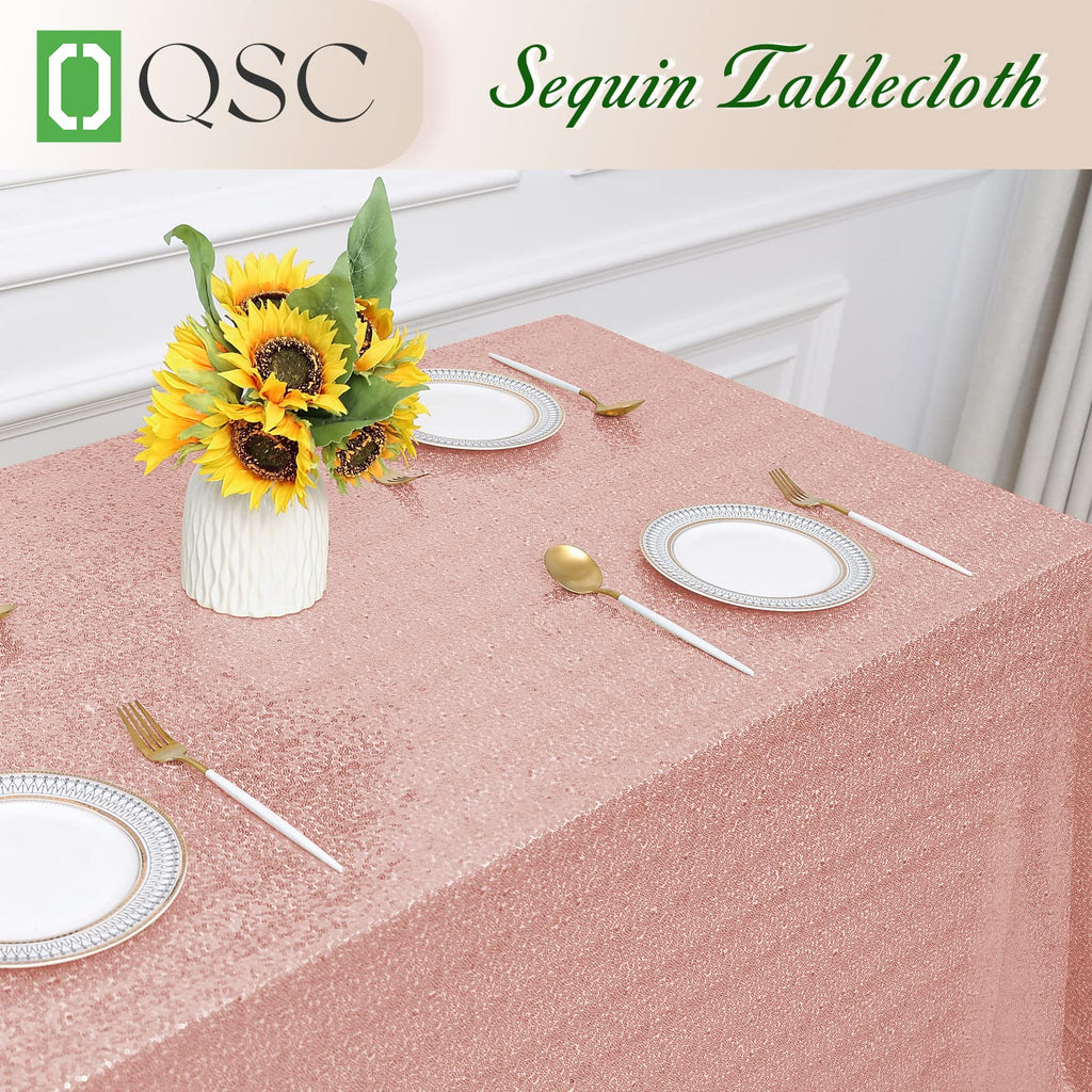 OQSQ Rosegold Rectangle Sequin Tablecloth - 60x102 inch, Glitter Drape Table Cloth, Sparkle Sequence Table Overlays