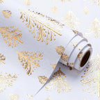 3D Kraft Christmas Wrapping Paper Roll - Mini Roll - 17 Inch x 16.5 Feet - Gold and White Christmas Tree Wrapping