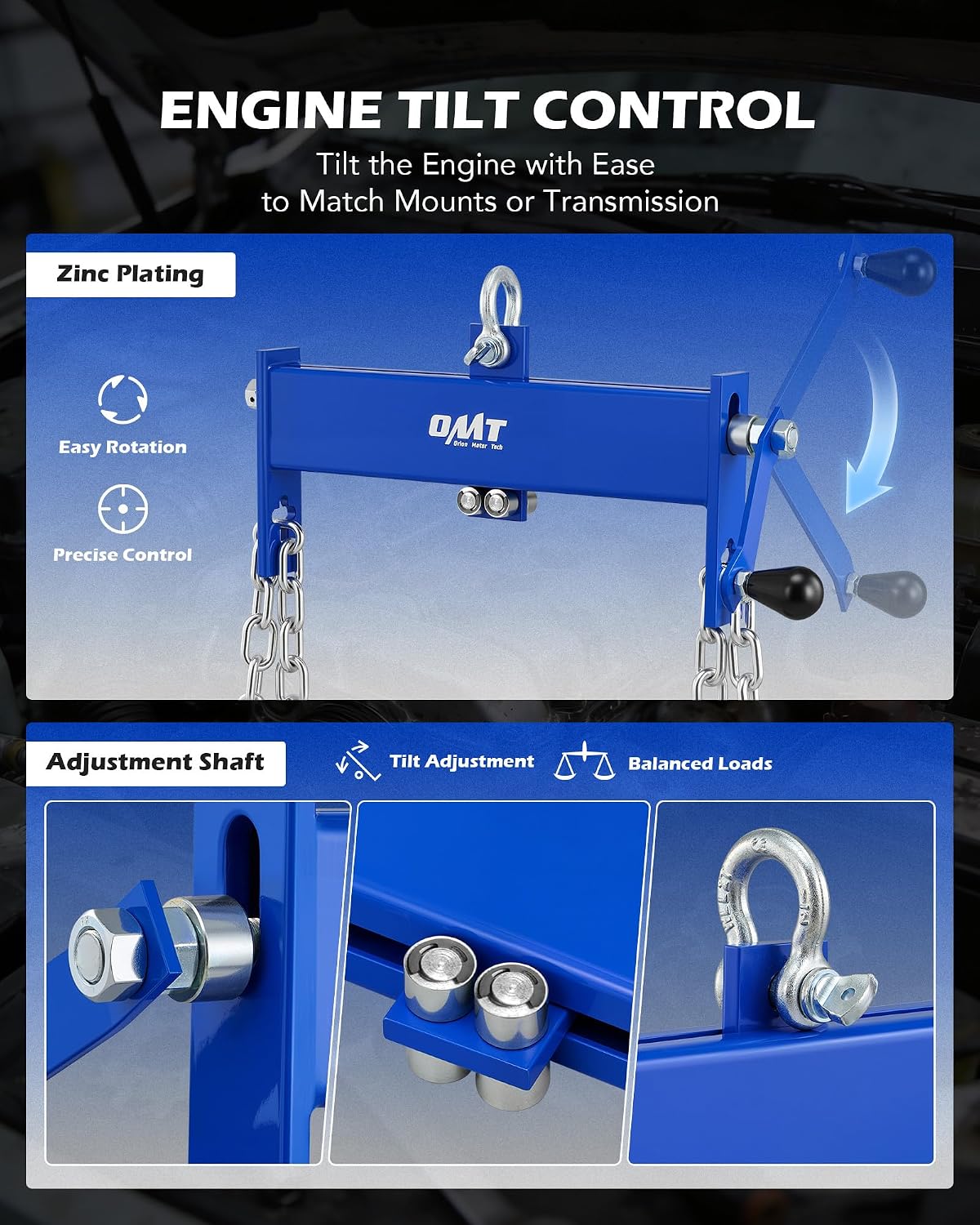 OMT Engine Load Leveler, 2 Ton 4000 lb Capacity Heavy Duty Shop Crane Hoist
