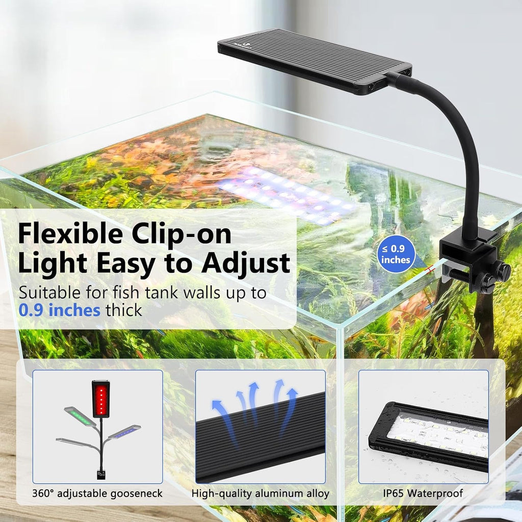 Clip On Aquarium Light, 24/7 Mode Fish Tank Light with Timer | Full Spectrum Aquarium Light Simulate