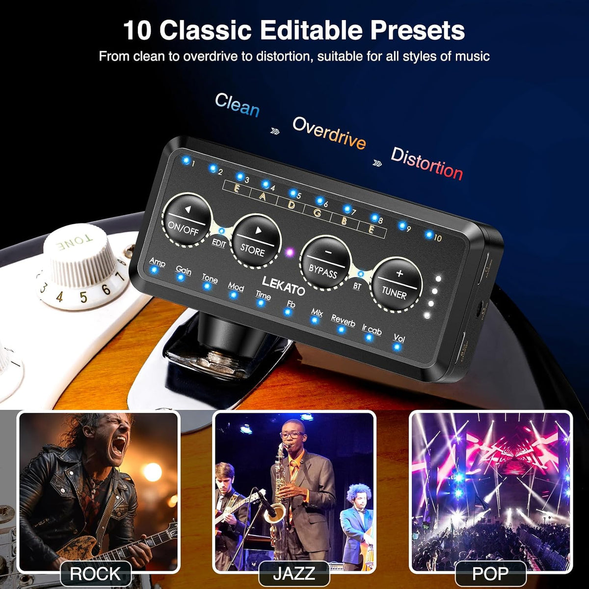 Micro Guitar Headphone Amp Bass Guitar Headphone Amplifier with Multi Effects - Amp Models, IR Loading, Tuner