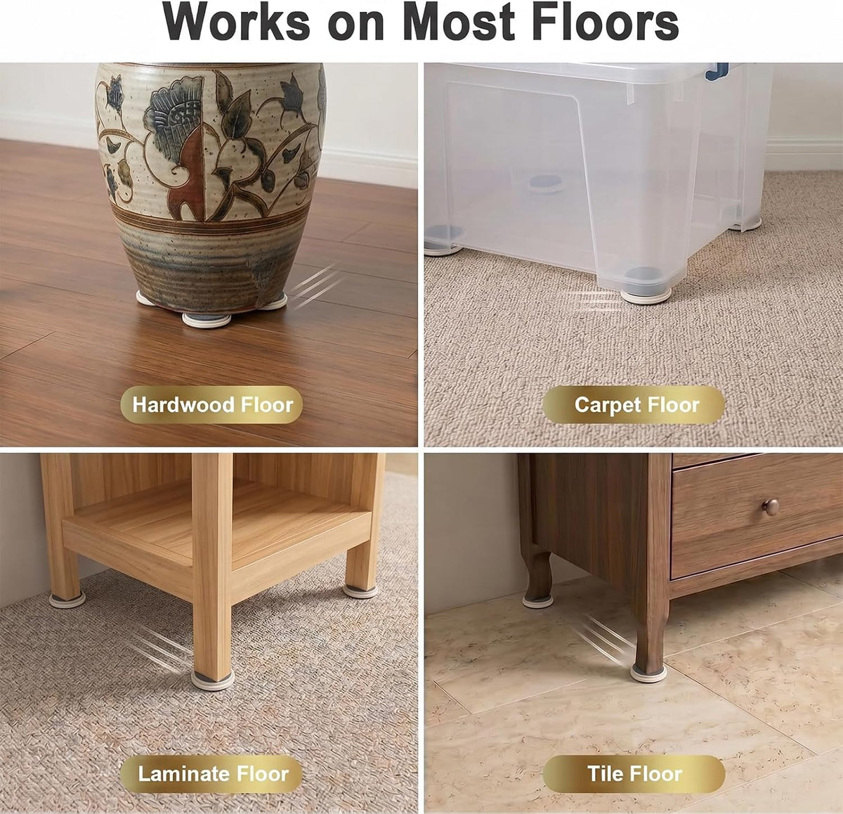1-3/4" Self-Adhesive Furniture Sliders for Carpet (16-Pack, Beige)