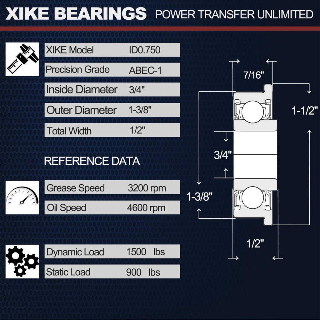 XiKe 4 Pcs Flanged Ball Bearings ID 3/4" x OD 1-3/8"