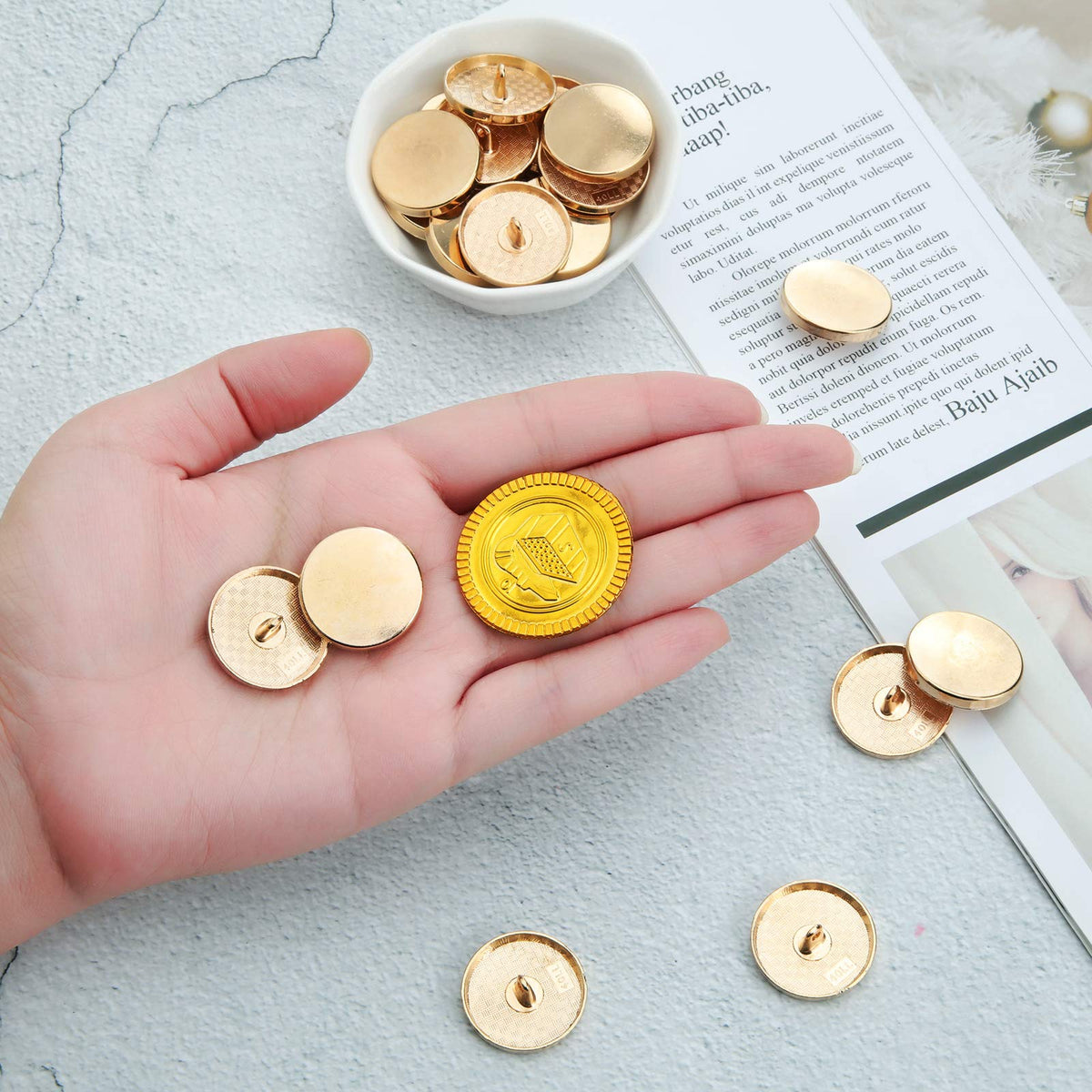 30 Pcs Metal Shank Buttons Round Flat Gold Sewing,25 mm,Gold