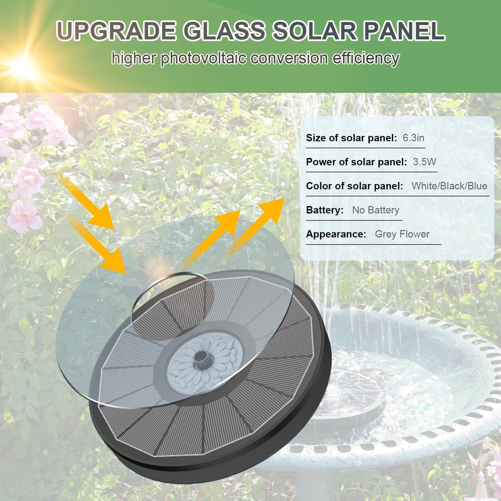 Solar Fountain for Bird Bath Direct Sunlight High Efficiency 3.5W Glass Panel Solar Water Fountain Outdoor Garden