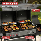 ZH3006Y 2-Burner Gas and Charcoal Grill Combo, Offset Smoker