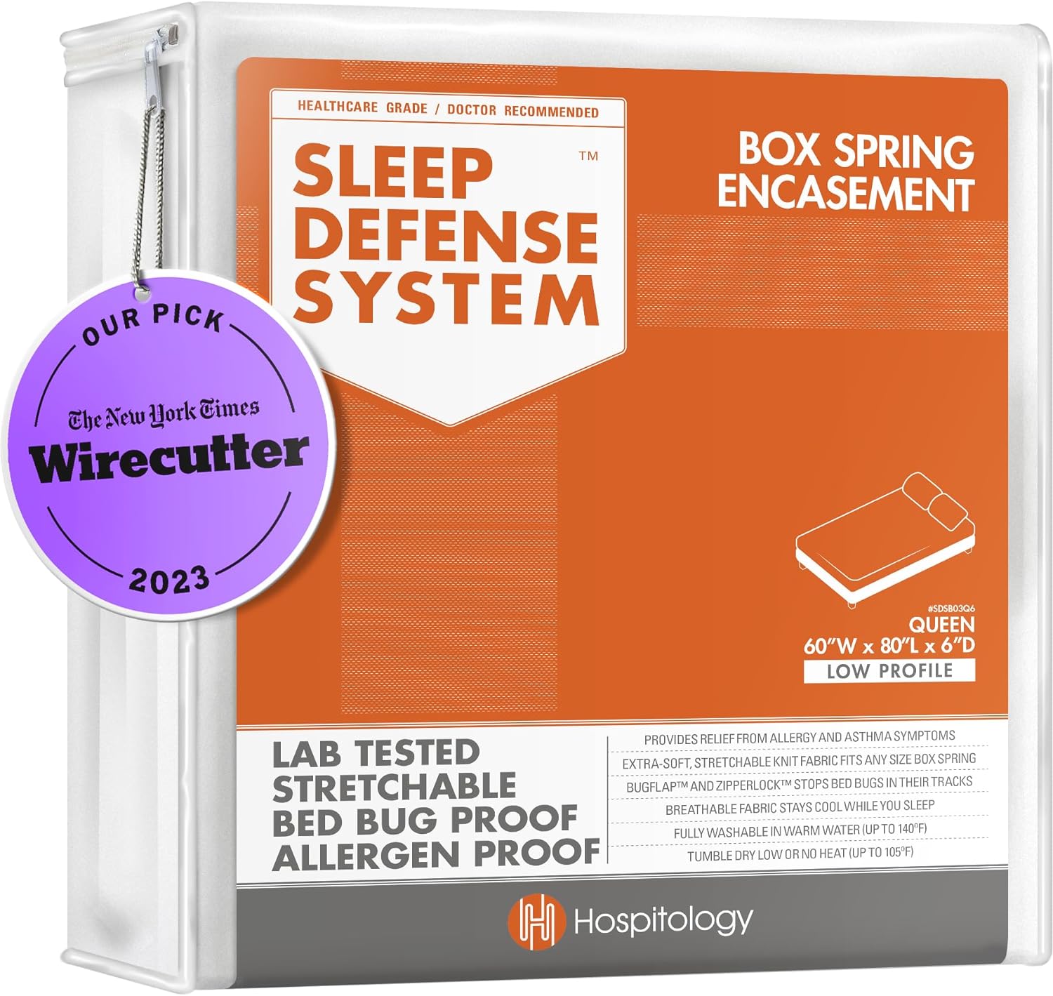 Box Spring Encasement - Zippered Bed Bug Dust Mite Proof Hypoallergenic - Sleep Defense System - Queen –60" W x 80" L