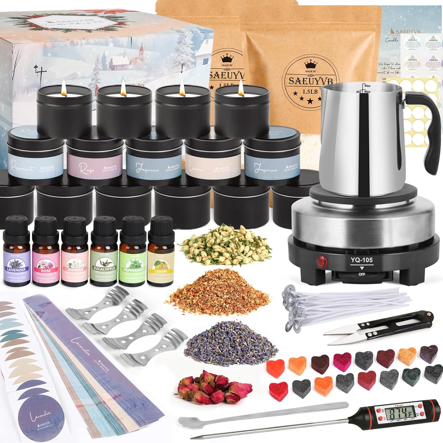 Candle Making Kit with Wax Melter, Candle Making Kit for Adults - DIY Starter Soy Candle Making Kit/Supplies-Perfect