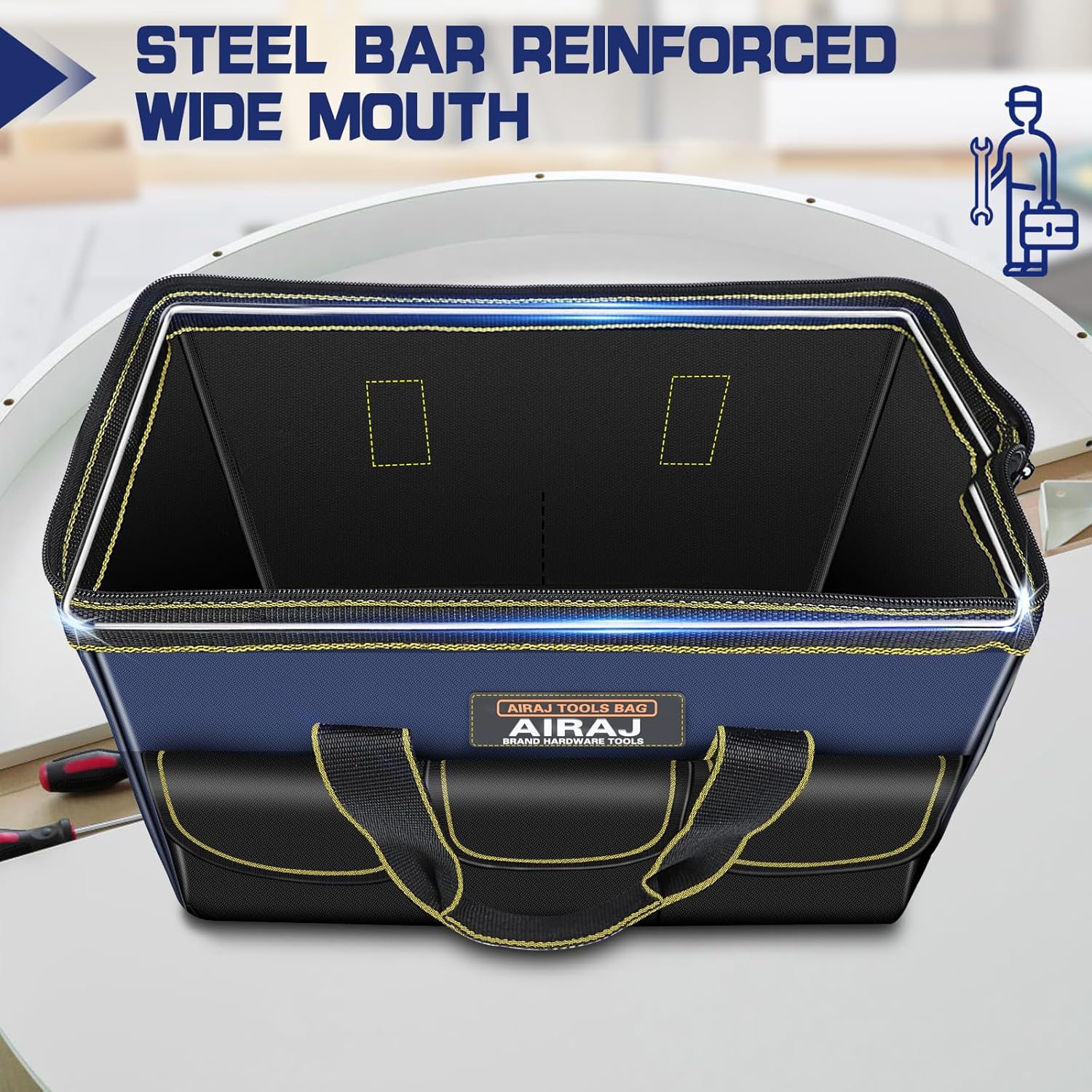 Tool Bag 2-Pack Set | AIRAJ 18" & 14" Portable Tool Storage Bag | Wide Mouth Tool Bags for Men and Women | Small Tool