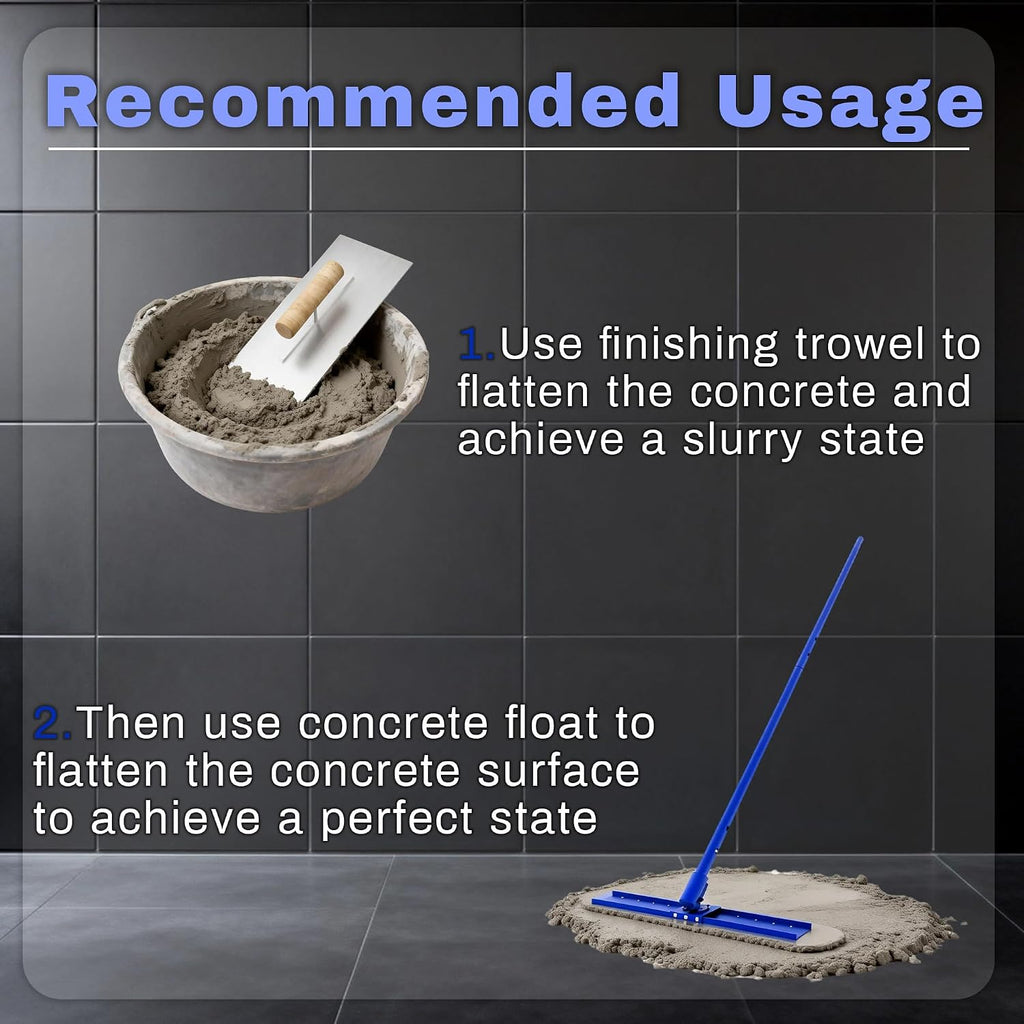 48" x 8" Concrete Bull Float Kit, Stainless Steel, 47" Adjustable Handle | Round End Finishing Trowel, Heavy Duty