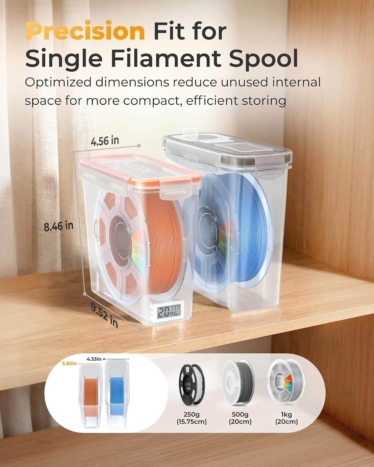 Pro Filament Storage Box with Temperature & Humidity Monitor, Airtight Filament Storage Container with Desiccant for