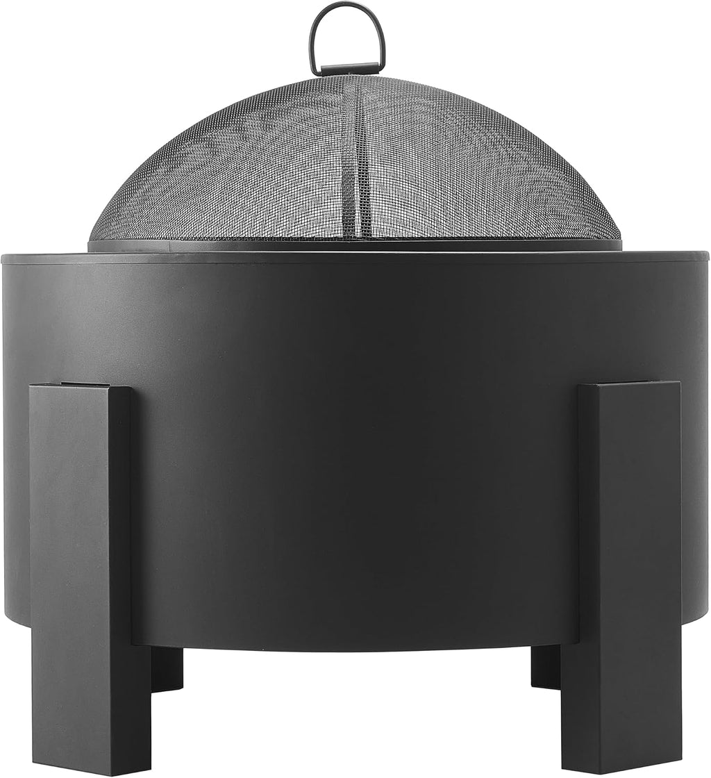 Flicker Wood Burning Steel Fire Pit with Spark Screen, 25" Round Portable Steel Patio Heater for Camping, Patio