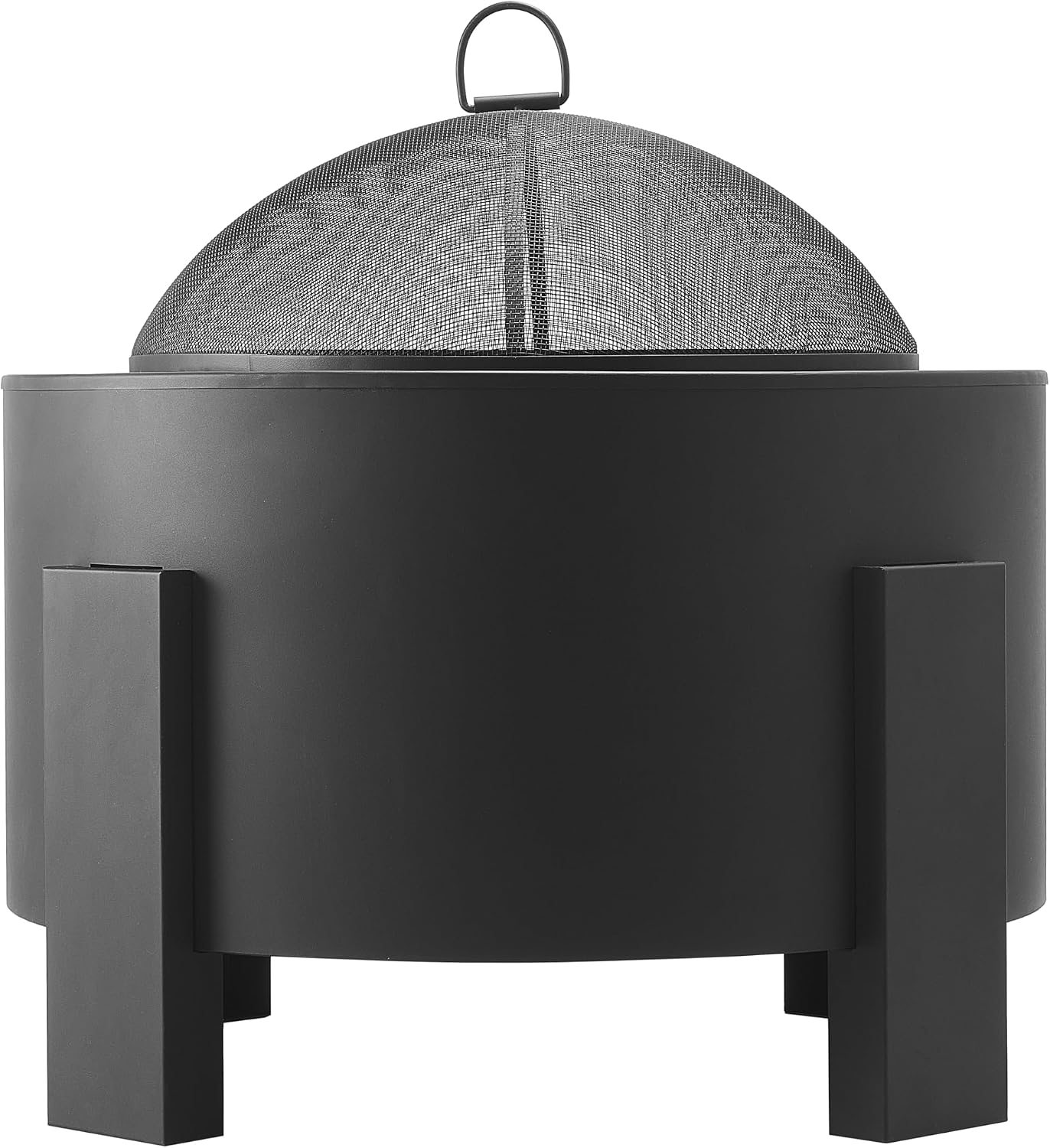 Flicker Wood Burning Steel Fire Pit with Spark Screen, 25" Round Portable Steel Patio Heater for Camping, Patio