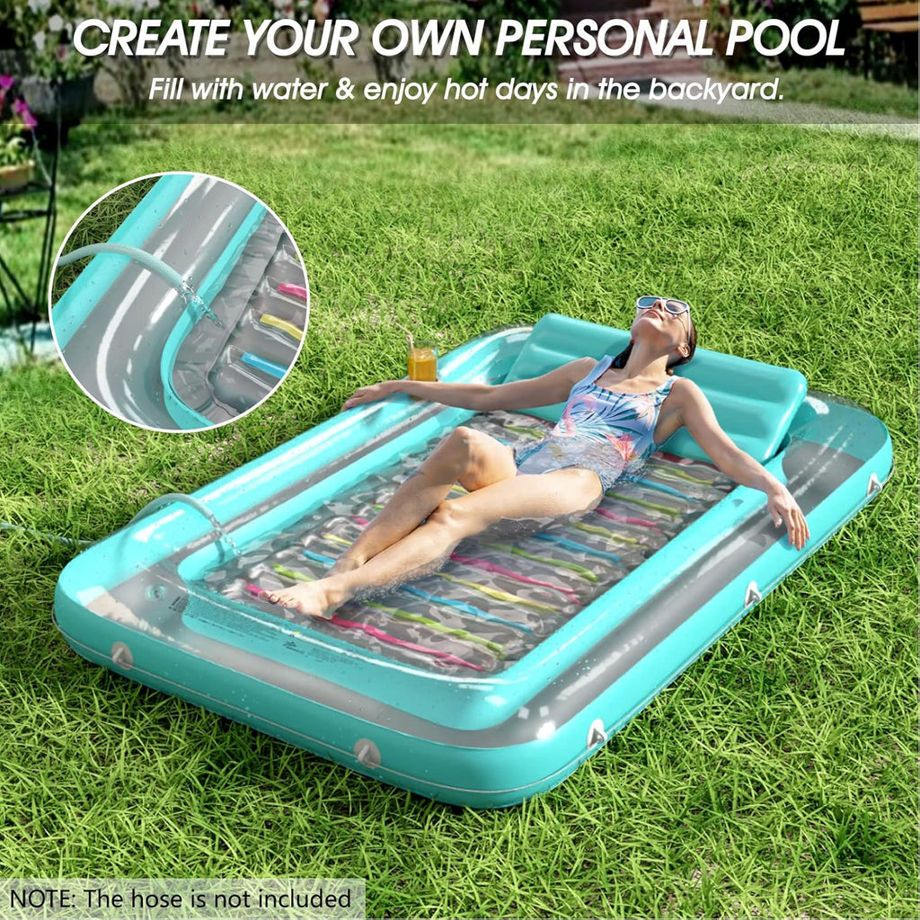 4 in 1 Inflatable Tanning Pool Lounger Float - Sunbathing Lounge Floatie Raft Toys, Water Filled Tanning Bed Mat Pad