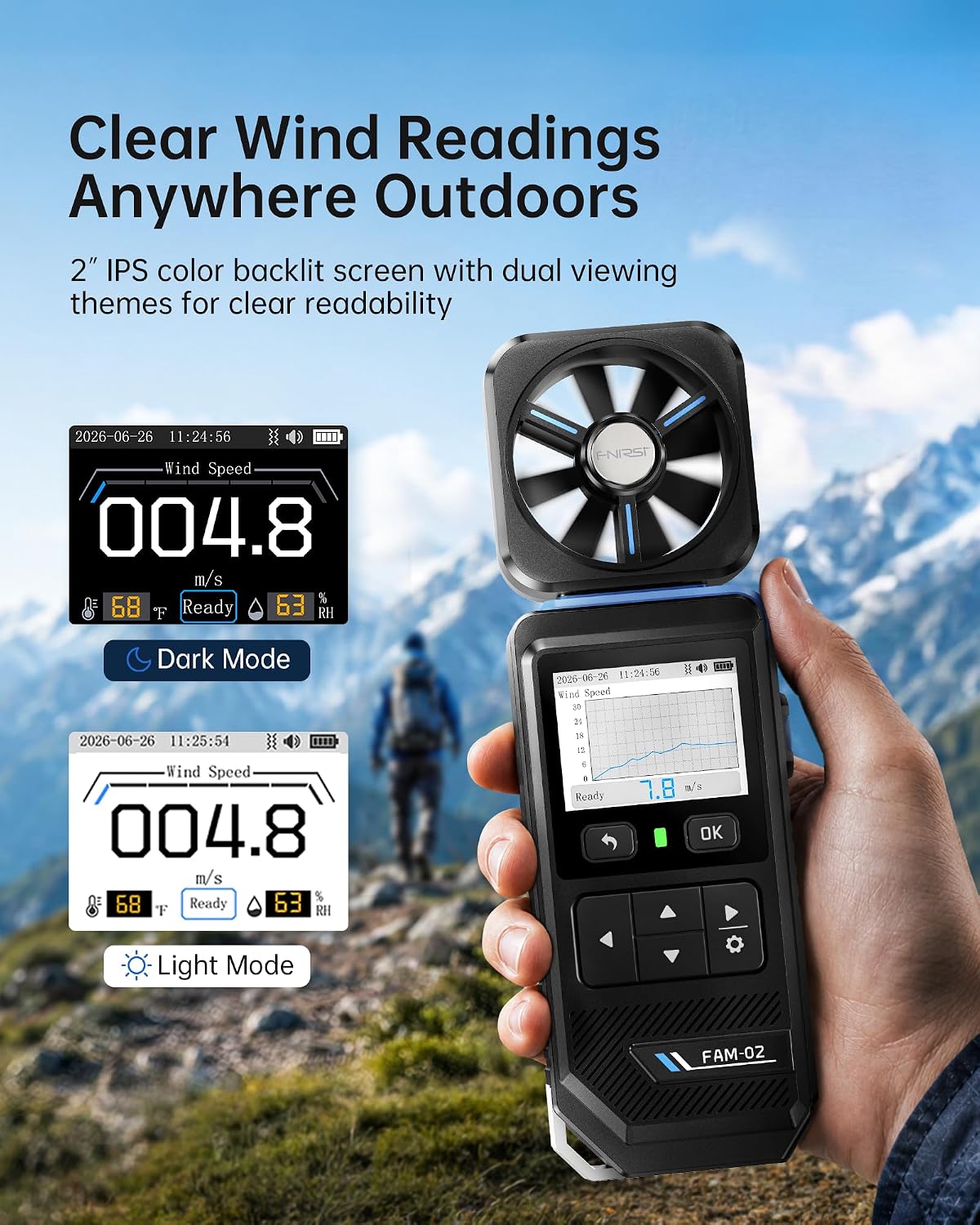 FAM-02 Handheld Anemometer for HVAC, Drone Flying & Sailing