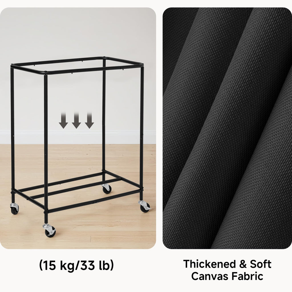 2 Section Laundry Hamper, 100L Black Sorter Cart with Wheels