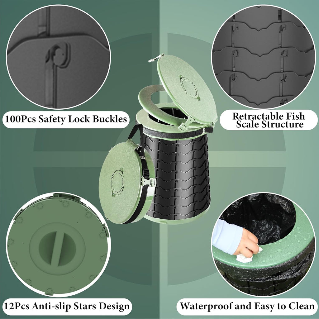 XXL Portable Toilet for Camping,880lbs Capacity,19.7" H Adjustable Outdoor Toilet with 7 Garbage Bags,Porta Potty for