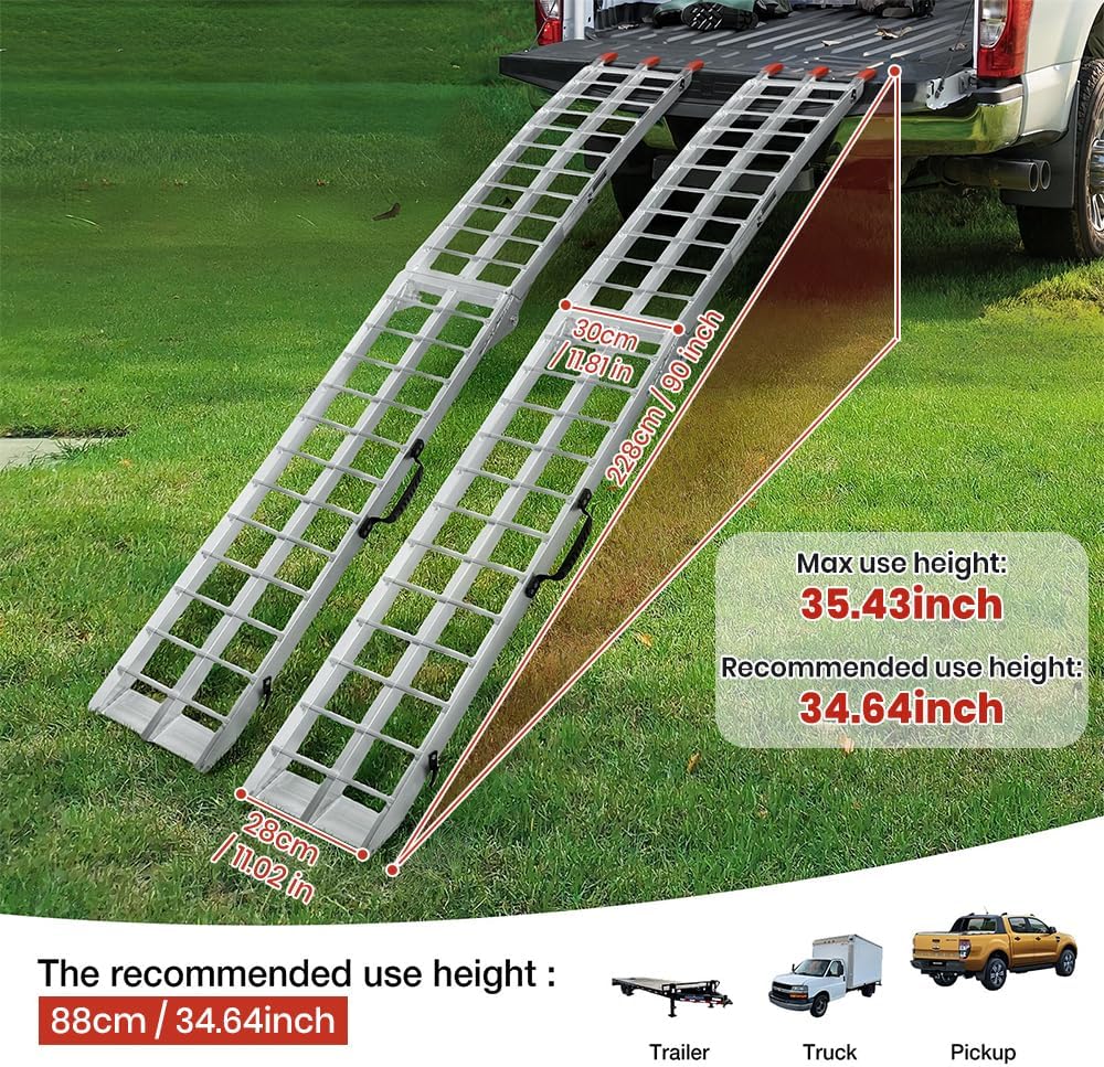 Aluminum Folding Loading Ramps, 1800 lbs Capacity Truck Ramps for Pickup Trucks Bed, Trailers Ramp with Load Straps