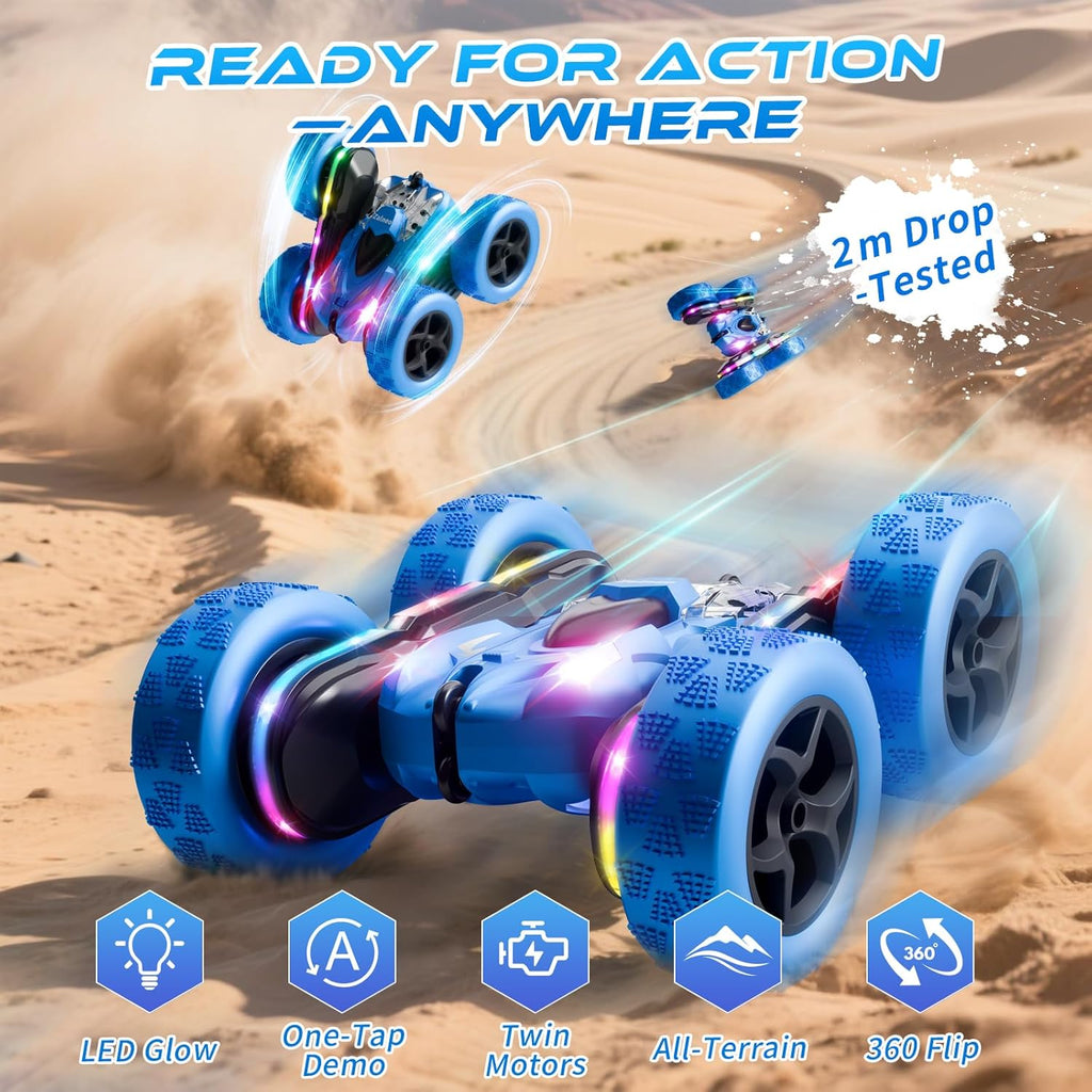 Remote Control Stunt Car 4WD 360° Flip Double‑Sided RC Cars, LED Light Bar, USB‑C Modular Battery, 2.4 GHz Outdoor
