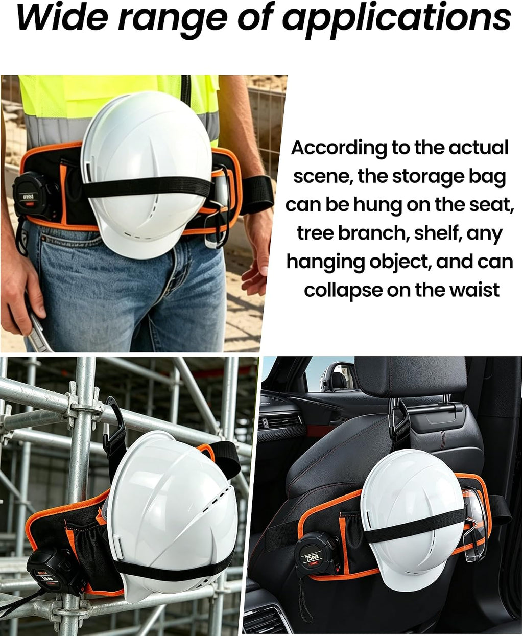 Hard Hat Holder for Truck, All-in-One PPE Organizer with Vest Pouch, Safety Glasses Clips,Earplug Pocket and Tape