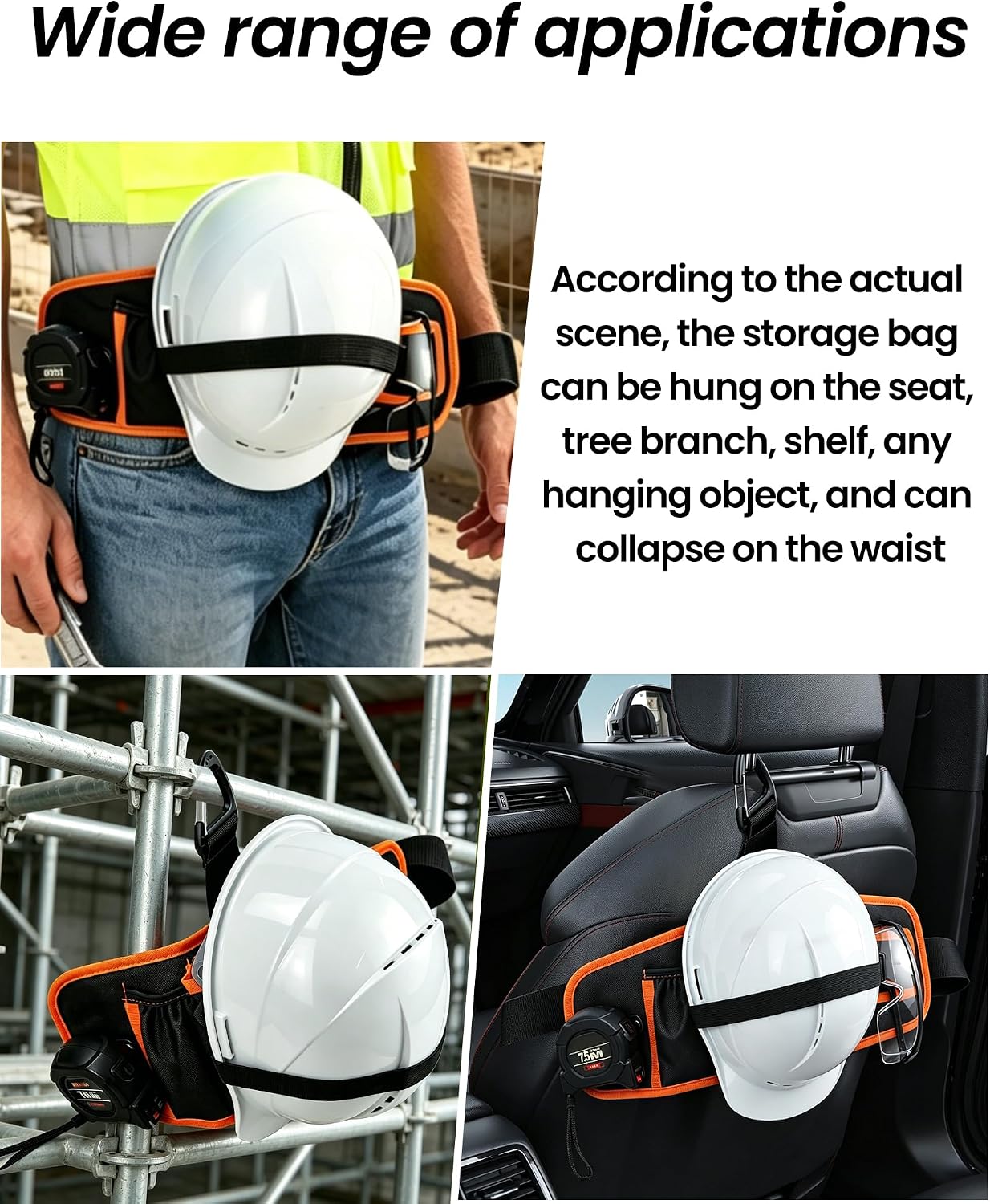 Hard Hat Holder for Truck, All-in-One PPE Organizer with Vest Pouch, Safety Glasses Clips,Earplug Pocket and Tape