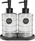 Soap Dispenser Set with Bamboo Tray, Dish and Hand Soap Lotion Dispenser Set with Wooden Pump for Kitchen and