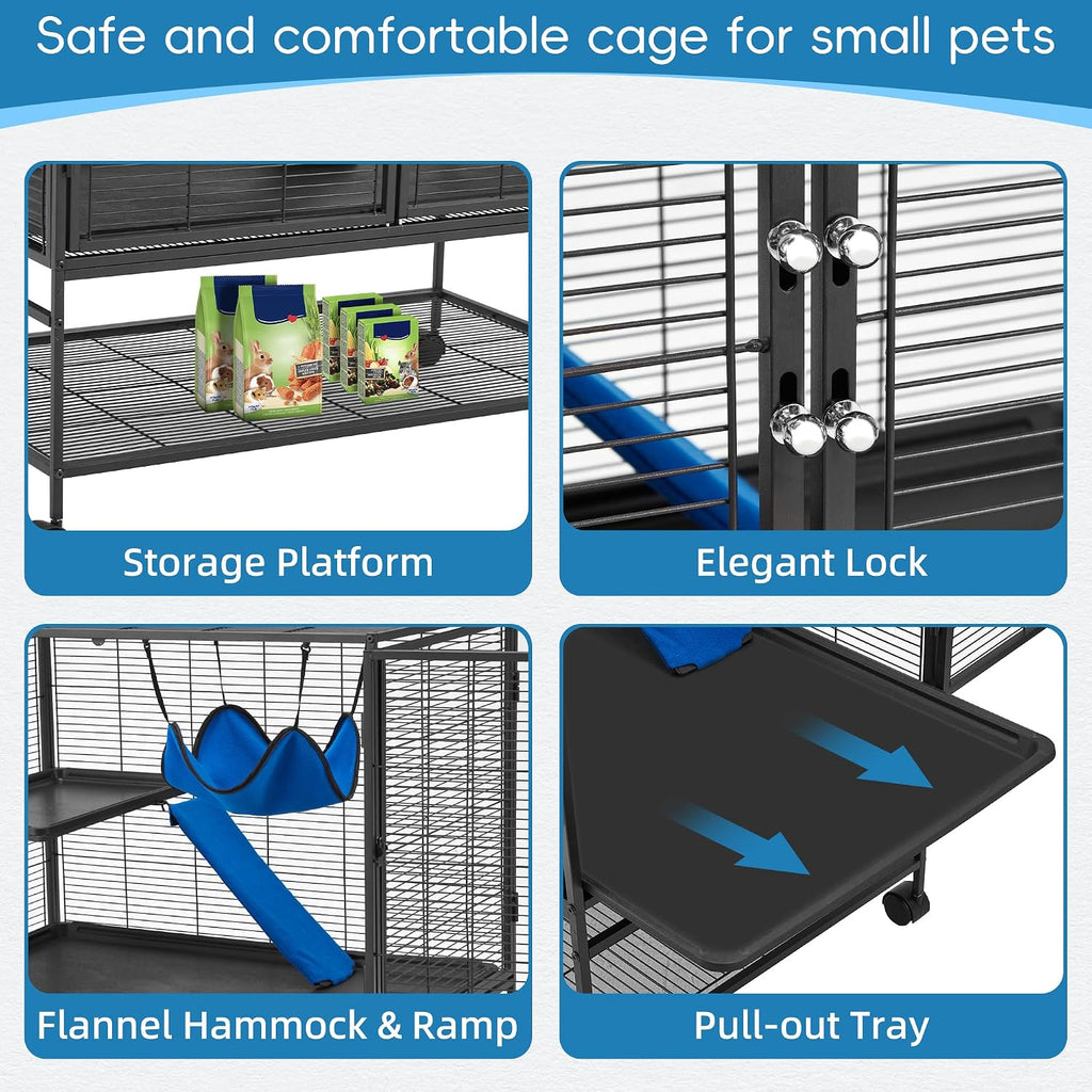 40''H Large Metal Rolling Ferrets Cage, 2-Tiers Small Animal Cages, Cage for Rats/Chinchillas, 0.5'' Bar Spacing for