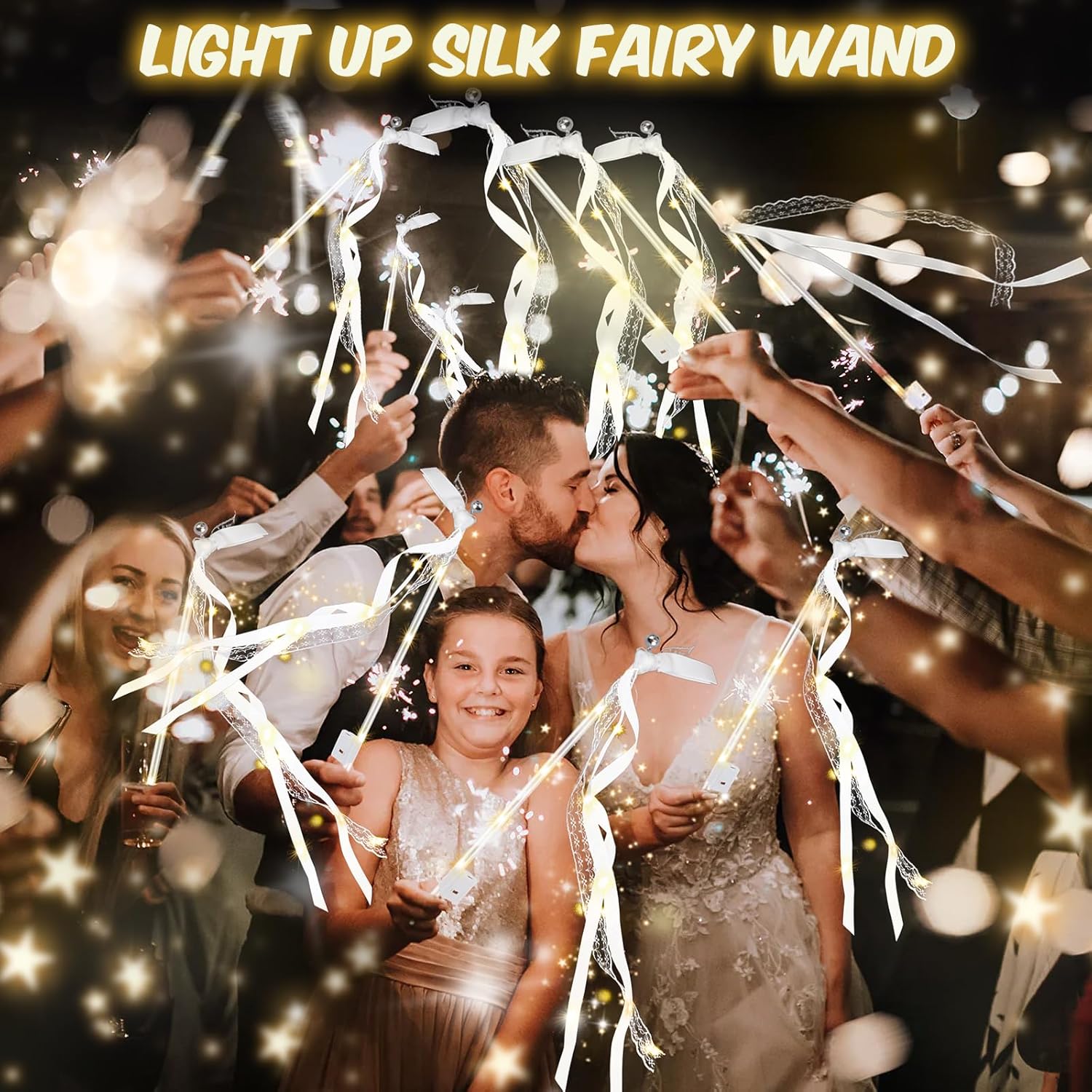 105 PCS Light Up Wedding Wands, LED Fairy Wand, Wands Streamers with 3 Flashing Modes, LED Silk Fairy Wand with