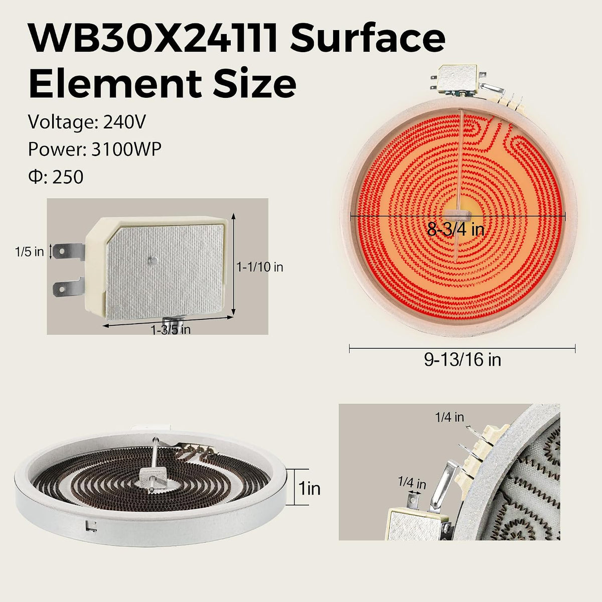 9" WB30X24111 Surface Element Compatible with GE Electric Cooktop and Range