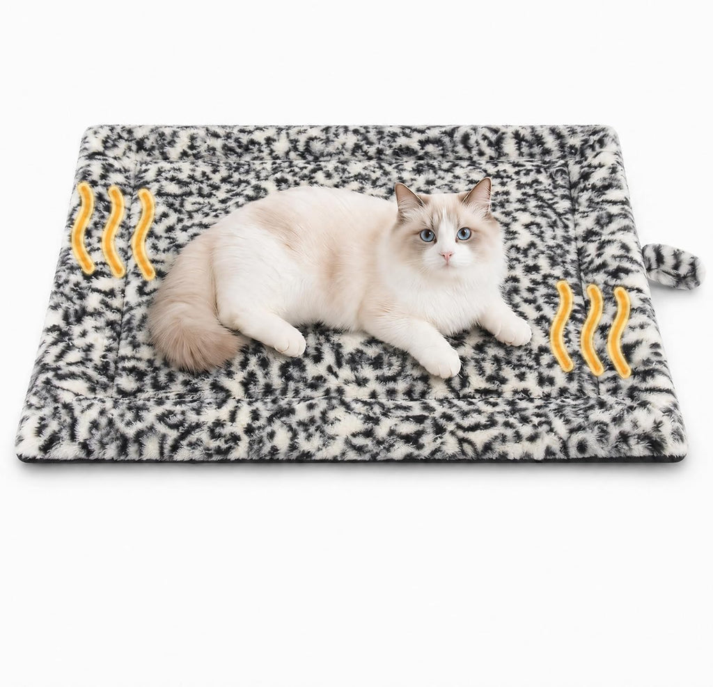 Self Warming Cat Bed, Thick Quiet Non-Electric Mat, 22 x 18 In, Black/White