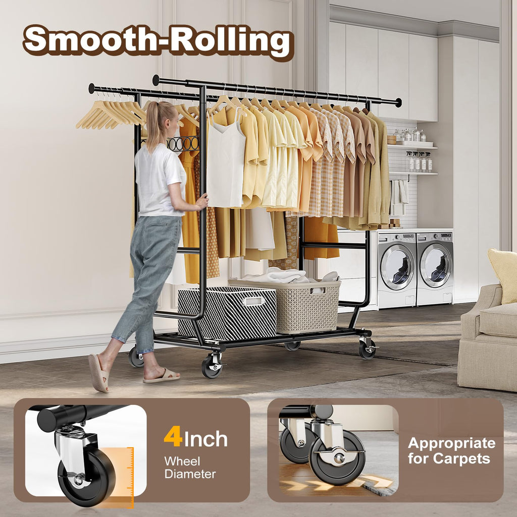 Clothes Rack Load 650 LBS Collapsible Clothing Rack Double Rod