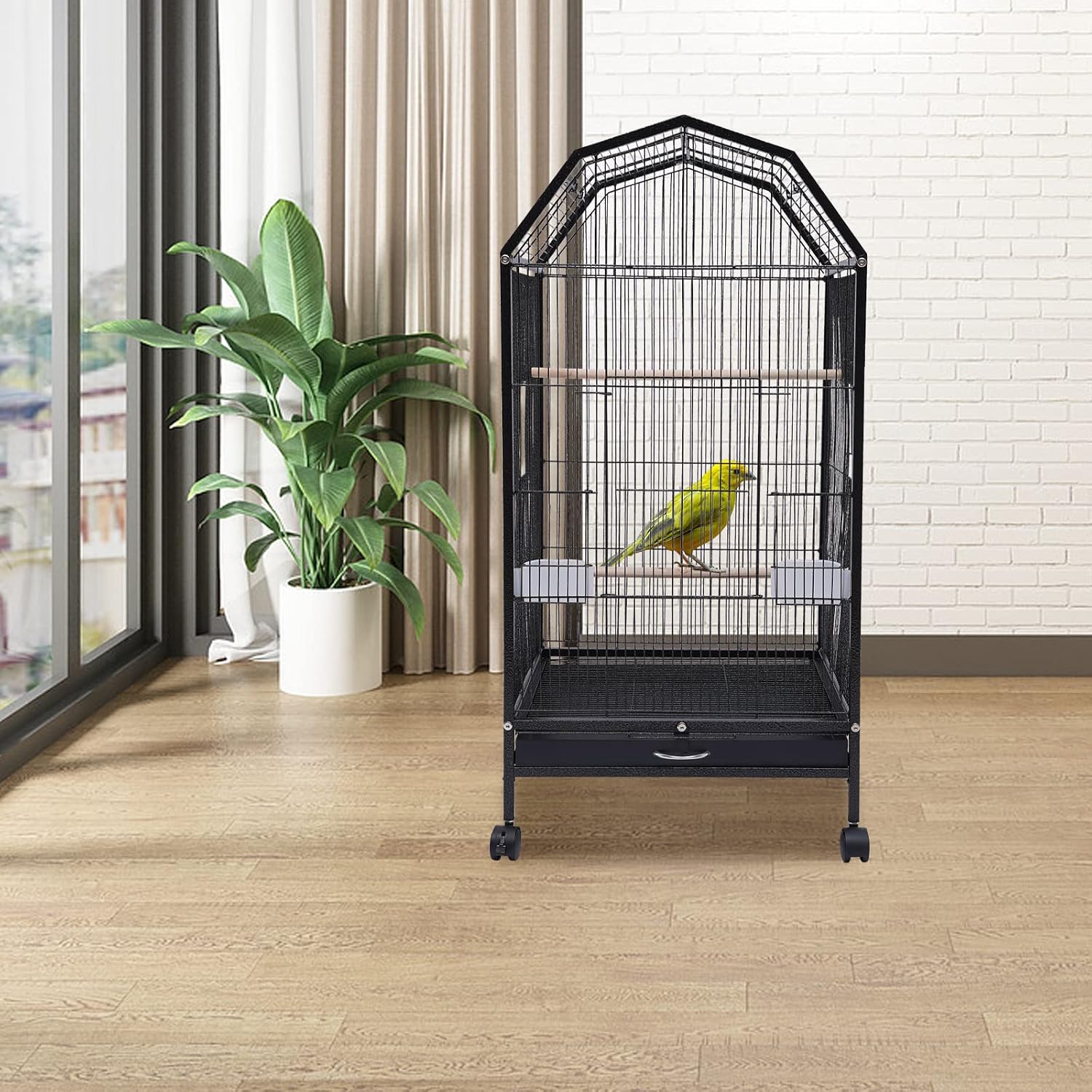 39.9 Inch Bird Cage Parakeet Cage with Rolling Stand and Play Open Top Iron Bird Flight Cages for Parrot Lovebirds