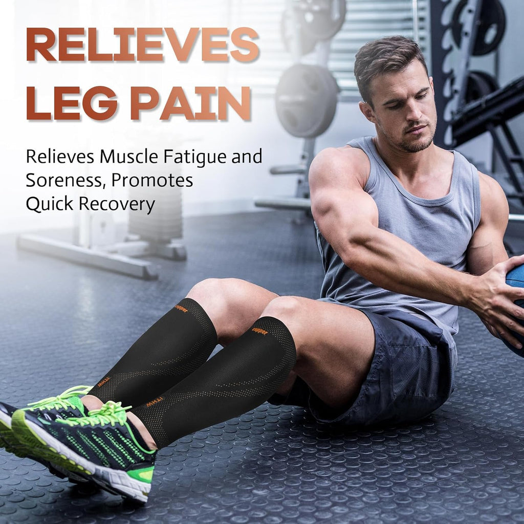 Copper Calf Compression Sleeves for Men & Women - Premium High Stretch Graduated Compression with Anti-Slip Grip |