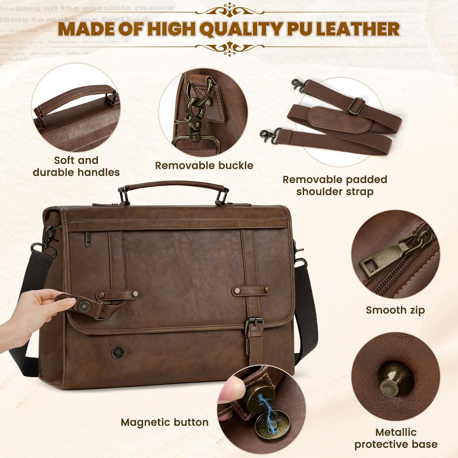 Mens Messenger Bag 17 Inch Waterproof Vintage Leather Laptop Briefcase Large Computer Laptop Bag Satchel Bag Retro