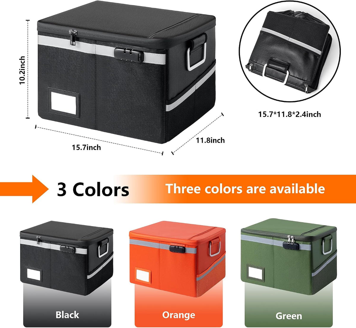 Fireproof Waterproof Document Box with Lock Collapsible Portable File Organizer Hard Shell Storage for Hanging Letter