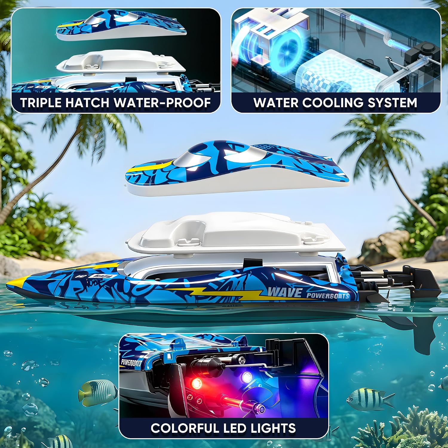 16 Inch High-Speed RC Boat for Adults & Kids, 40+ KPH Large Fast Remote Control Boat for Pools, Lakes & Rivers, with