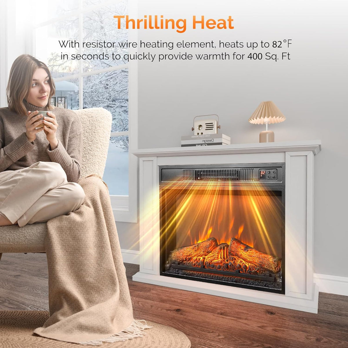 26" Electric Fireplace Inserts with Remote Control, 1400W Recessed Stove Heater with 8H Timer, 6 Flame Colors, 5