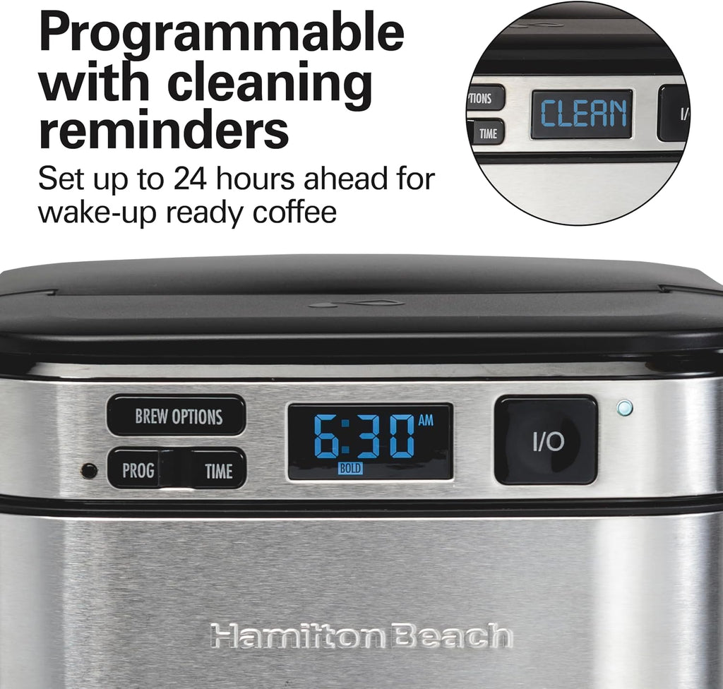 FrontFill 12 Cup Programmable Drip Coffee Maker | Regular & Bold Brew Options | Auto Pause and Pour | Glass Carafe |