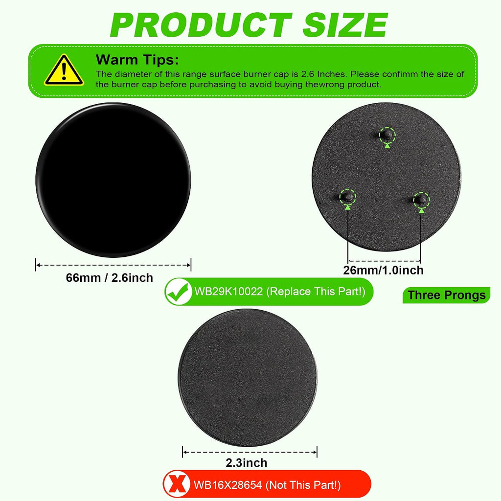 New Upgraded WB29K10009 WB29K10022 Range Surface Small Burner Cap Replacement for GE Gas Range/Stove/Oven/Cooktop,Shiny Black Surface,2.6 Inch Diameter (5K BTU)