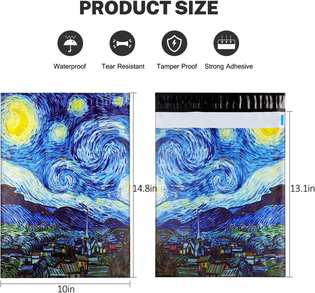 10X13 (100 Pack) Poly Mailer Envelope Plastic Custom Mailing & Shipping Bags - Self Seal (Starry Night)
