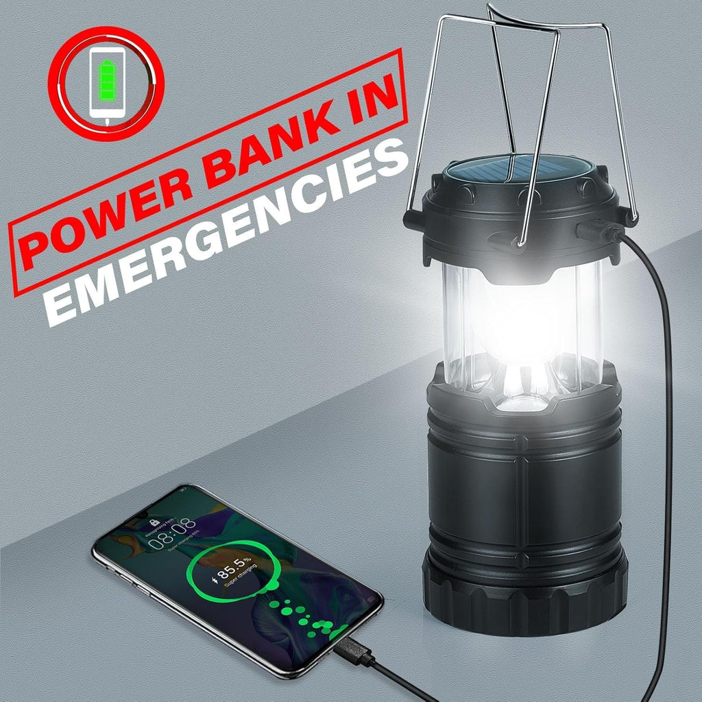 4-Pack Solar Camping Lanterns,Rechargeable LED with USB/Solar/AA Battery,Magnetic Base,Hanging Hook,Collapsible