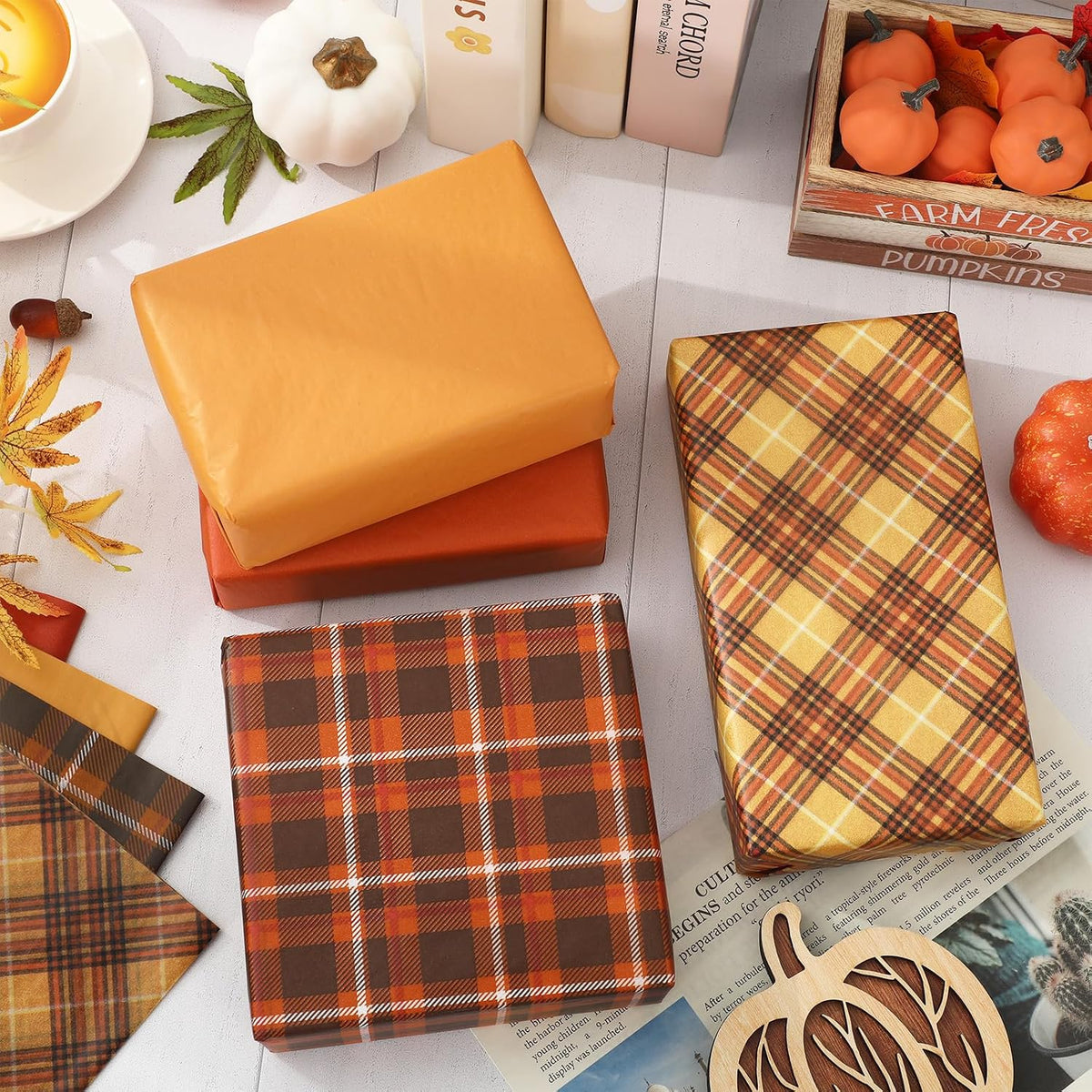 Fall Buffalo Plaid Tissue Paper for Gift Wrap 14x20 Inch 40 Sheets