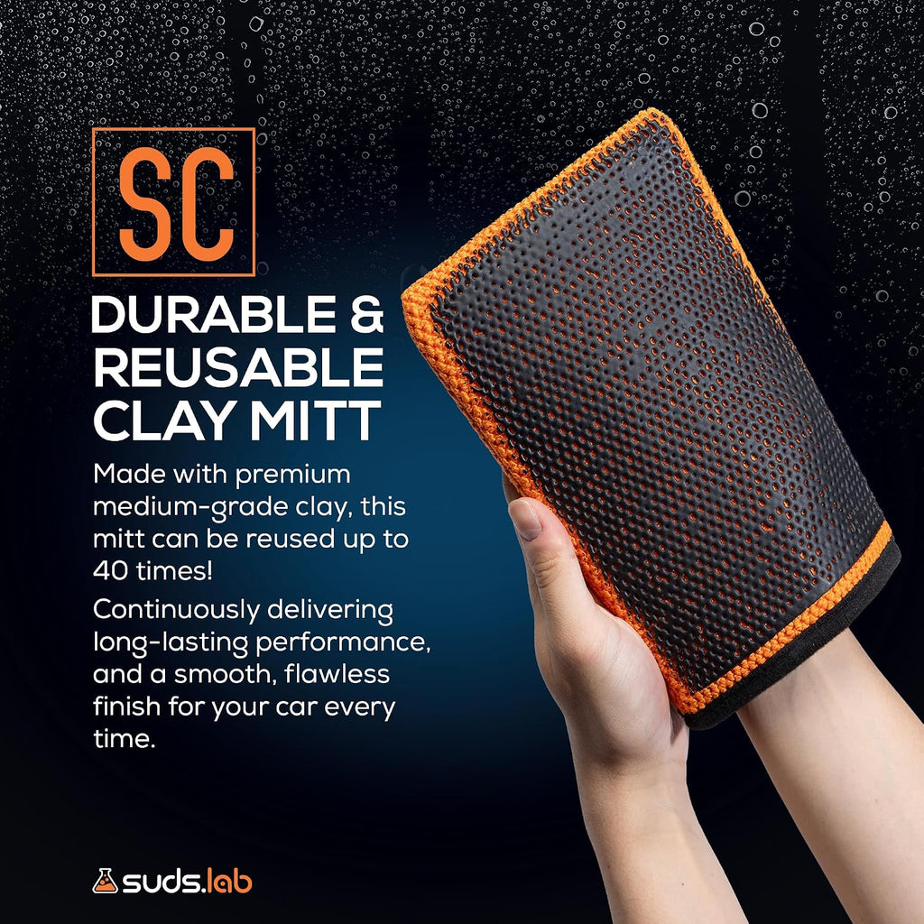 Suds Lab SC Synthetic Clay Mitt, Reusable Clay Bar Mitt, Car Detailing | Remove paint overspray, water spots, tree
