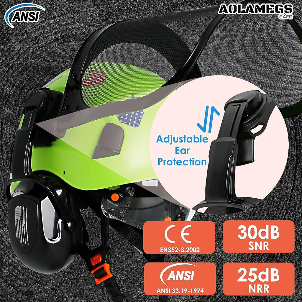 Chainsaw Helmet with Face Shield and Ear Muffs Visor-Vented Arborist Helmet with Hearing Protection & Mesh Full Face