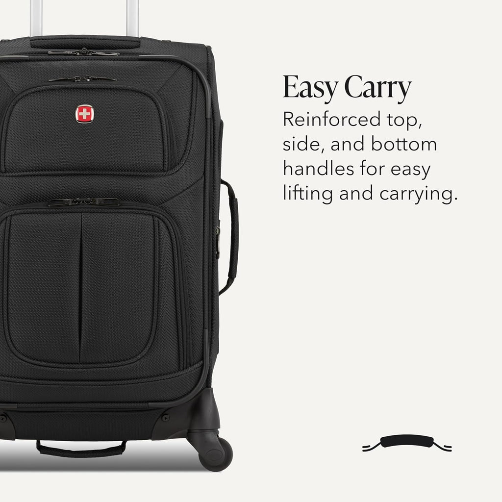 Sion Softside Expandable Spinner Luggage Durable Lightweight Travel Suitcase, Black, Carry-On