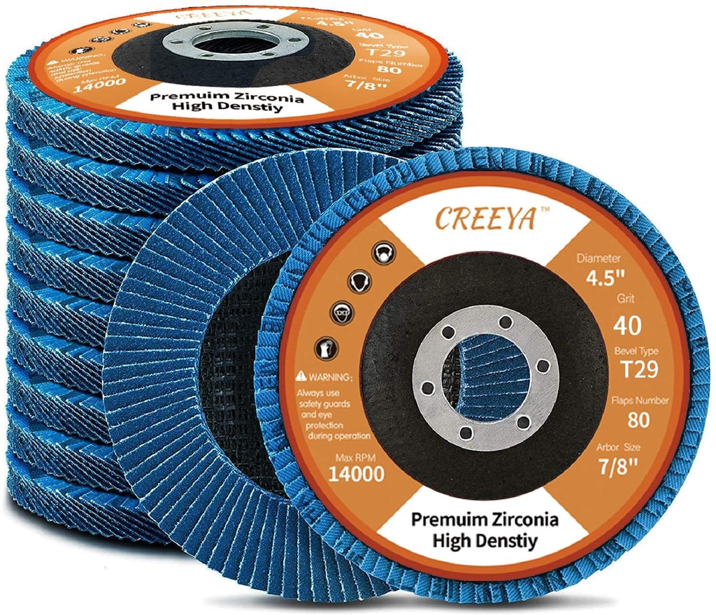 T29 Flap Disc 4 1/2 x 7/8 inch, 40 Grit High Density (80 Flaps) Long Lasting 4 1/2 Sanding Disc Grinding Wheels for Angle Grinder -10 Pack