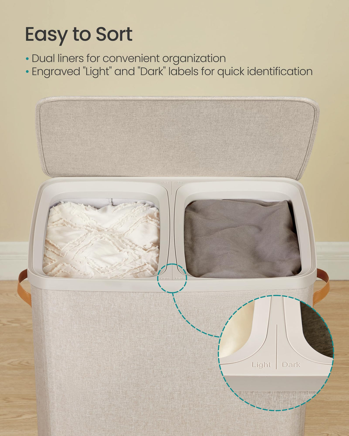 Laundry Basket, 170L Laundry Hamper with Lid, 2 Removable Bags