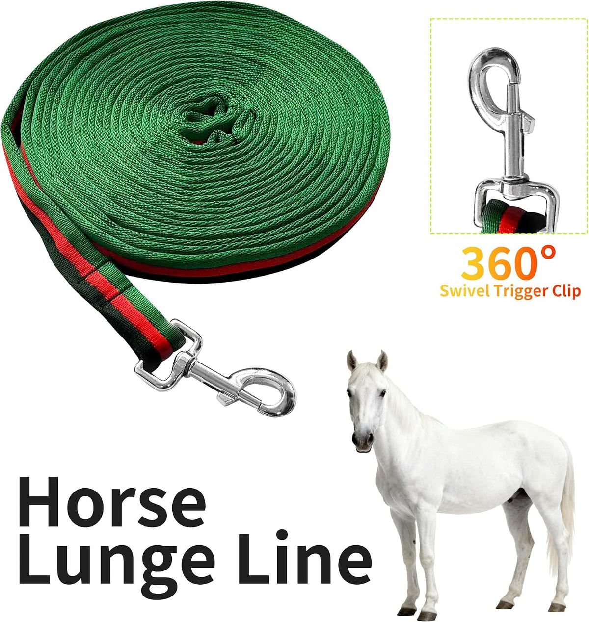 26FT Durable Horse Lunge Line with Swivel Bolt Snap - Soft Feel Equine Training Line for Lunging, Show, Competition
