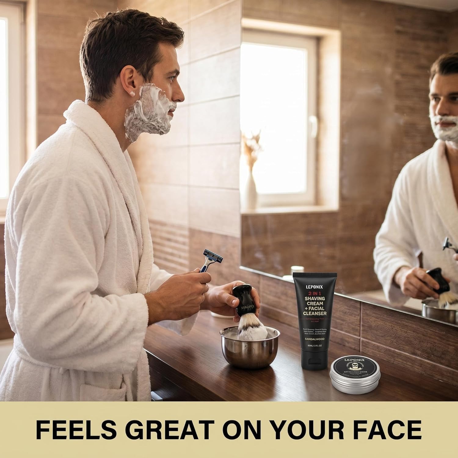 Men's Shaving Kit 4 Piece with Shaving Brush and Bowl Sandalwood
