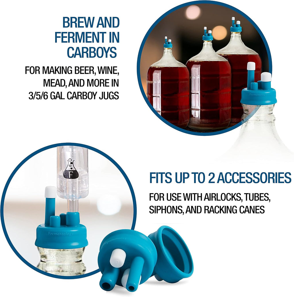 Carboy Caps – 4 Pk Silicone Caps for Fermenting in 3/5/6 Gallon Glass Jugs – Homebrew Wine, Beer, Mead